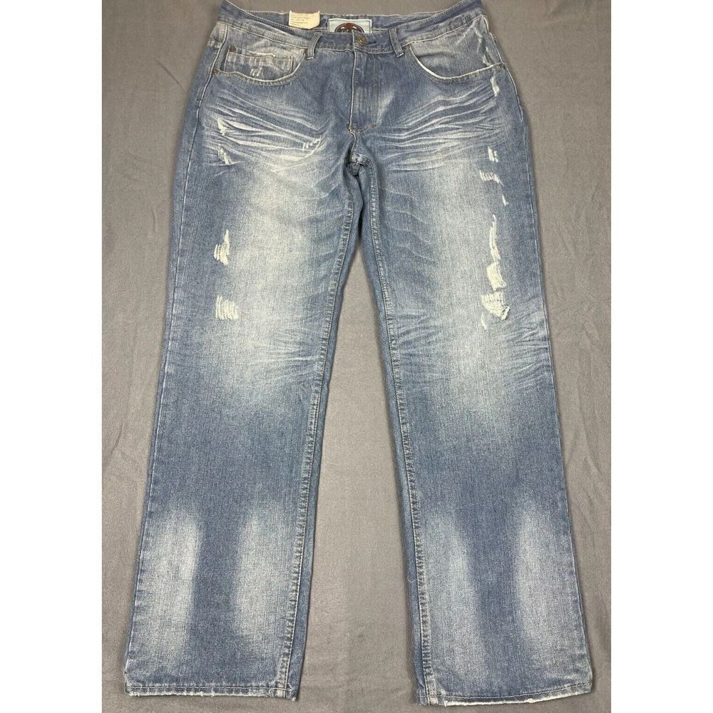 Legacy Straight Jeans Men's Size 38Wx32L Blue Denim Comfort Distressed Cotton